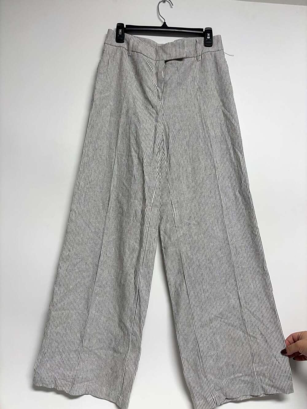 Scoop Striped Wide Leg Pants Size 4 Black White Linen Rayon Blend